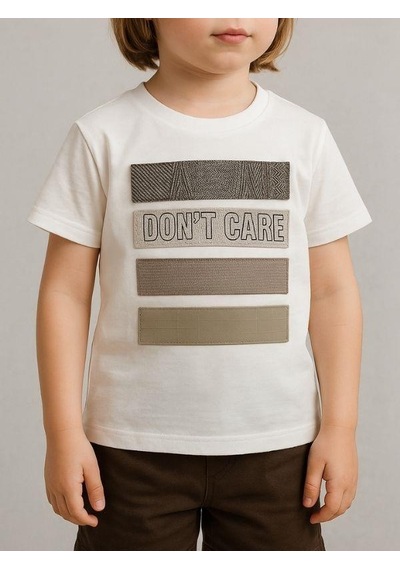 Nanica Kids Erkek Çocuk Aplikeli Don't Care Yazılı T-shirt-16004 Beyaz