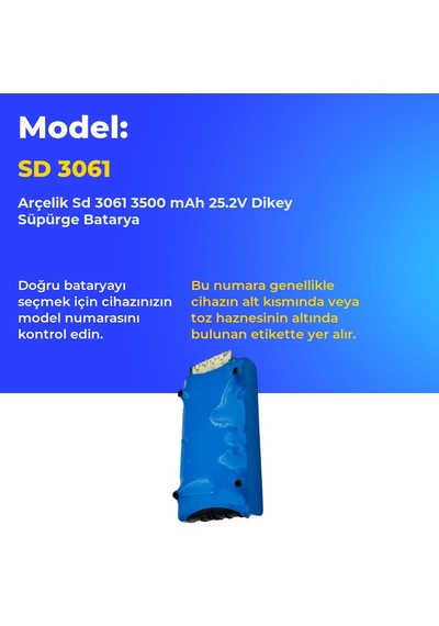 Arçelik Sd 3061 3500 Mah 25.2v Dikey Süpürge Batarya