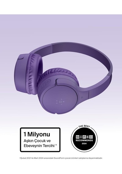Belkin Soundform Mini Kids Lila Kulak Üstü Bluetooth Kulaklık - Outlet