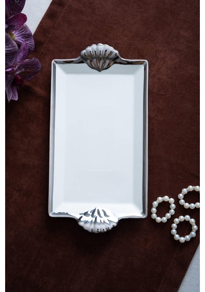Acar Arven Dikdörtgen Silver Sunum Tepsi - 33 Cm Beyaz