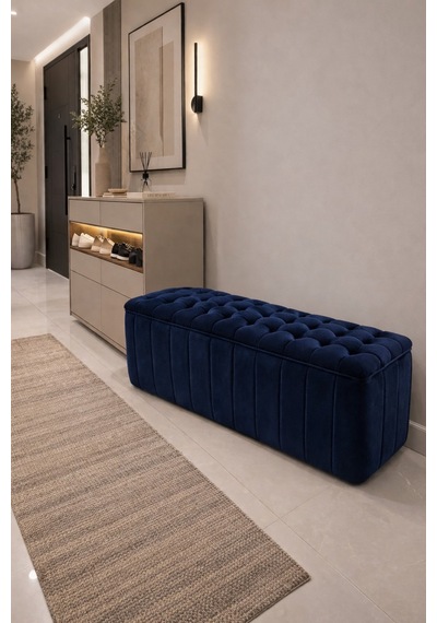Premium Kapitone Dilimli Puf Bench, Göz Alıcı Lüks Görünüm Ve Modern Dekor İçin Üst Düzey Şıklık Mavi - 863945362 Mavi