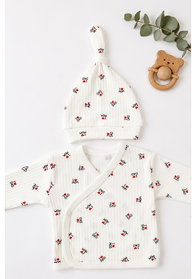Sitilin Kız Erkek Bebek Hastane Çıkışı 5'li Set I Mom I Dad Baskılı %100 Pamuk Yenidoğan 0-3 Ay Stl7234 Beyaz