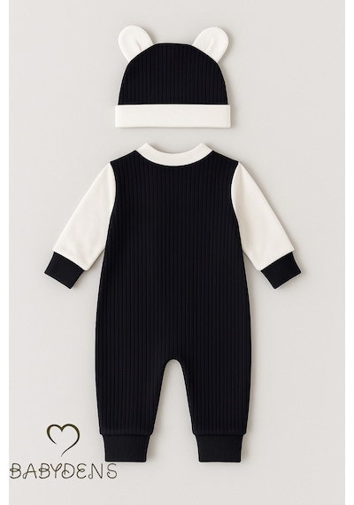 Babyden's Teddy Bear Temalı Yenidoğan Fitilli Tulum Takımı Ayıcıklı Erkek Bebek Tulum Şapka Set %100pamuk Lacivert