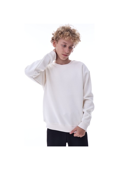 Ekru Erkek Çocuk Sweat Pamuklu Rahat Kalıp Basic Uzun Kollu Ekru