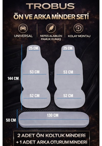 Universal Uyumlu Örme 3 Parça Minder Füme