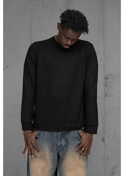 Fbı Slimfit Modal Kumaş Baharlık Sıfır Yaka Likralı Sweatshirt Siyah