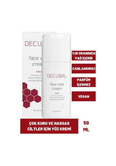 Decubal Face Vital Kuru Ciltler İçin Nemlendirici ve Canlandırıcı Yüz Kremi 50 ML
