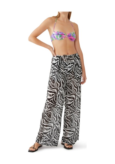 Rotate Zebra Desenli Düz Kesim Plaj Pantolonu Siyah