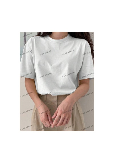Tarzsokak Düz 7 Baskısız Baskılı Oversize Kalıp Unisex T-shirt Beyaz