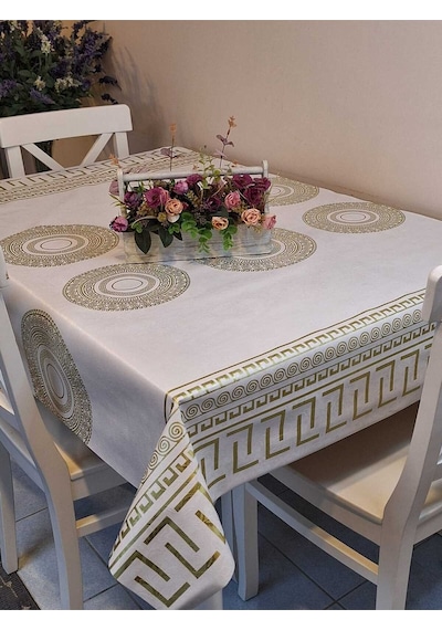 Elyaflı Pvc Muşamba - Desenli Silinebilir Masa Örtüsü Mrl2003a Gold