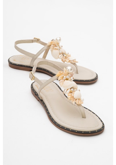 Luvishoes Luvi Shoes Joe Bej Deniz Kabuklu Hakiki Deri Parmak Arası Kadın Sandalet Bej