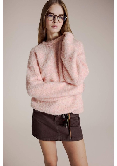 Defacto Yün Karışımlı Bisiklet Yaka Oversize Fit Triko Kazak F3256ax25wnpn450 Pembe-pn450