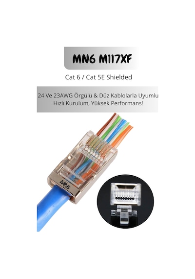 Mn6 M117xf Cat6 Jack/90 Adet-metal Ez/yeni Nesil Rj45 Cat6-8p/8c Açık Uçlu/cat6 Konnektör