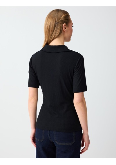 Jimmy Key Jimmy Key Siyah Polo Yaka Truvakar Kol Örme Bluz 6sw035505900
