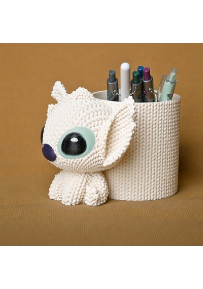3d Baskı Knitted Kalemlik - Sevimli Karakterli Masaüstü Kalem Organizeri-beyaz Çok Renkli