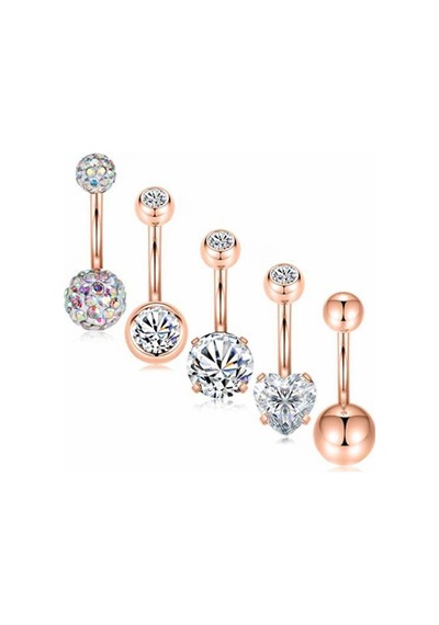 Chavin 5 Adet Taşlı Taşsız Cerrahi Çelik Göbek Piercing Ec92Rs