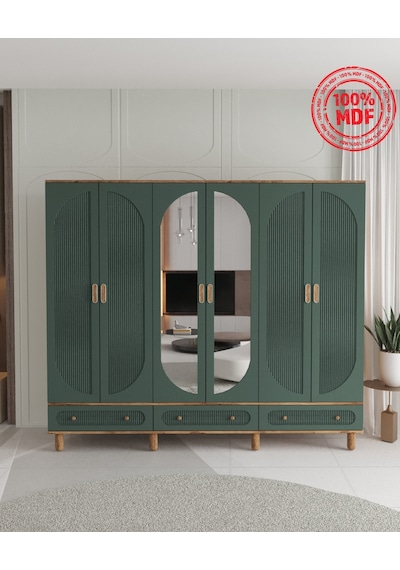 Soho 6 Kapaklı Çekmeceli Gardırop - Tamamı Mdf Yeşil