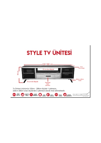 Raweyn Style Doğal Ahşap Tv Ünitesi - 130cm Açık Ceviz