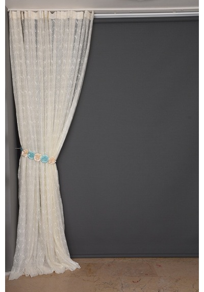 Kuş Model Krem Renk Dikilmiş Pileli Fon Perde 300x260 Cm