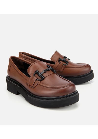Hotiç Kadın Deri Siyah Kalın Tabanlı Klasik Loafer