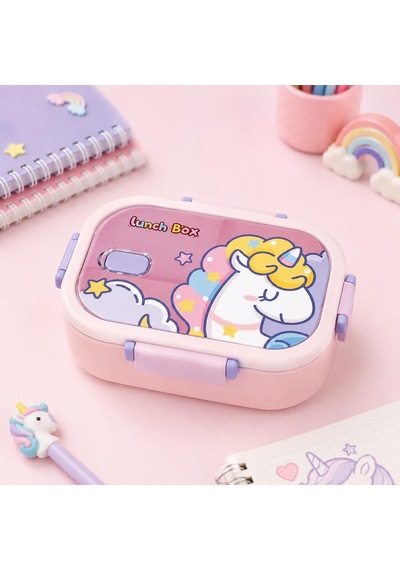 2 Bölmeli 304 Paslanmaz Çelik Çocuk Beslenme Kabı, Kilitli Lunch Box,pembe Çok Renkli