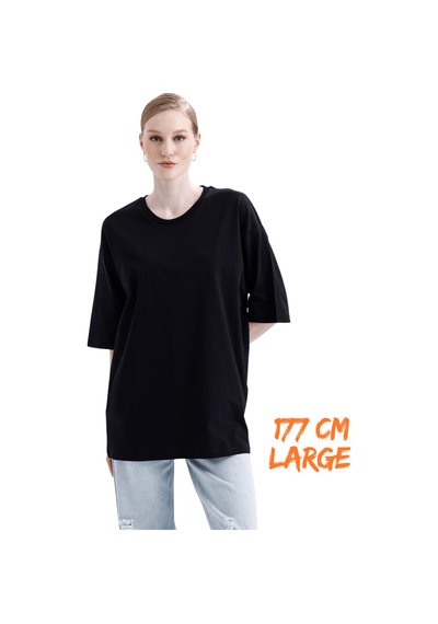 Pxm - %100 Pamuklu Oversize Tişört Siyah Siyah