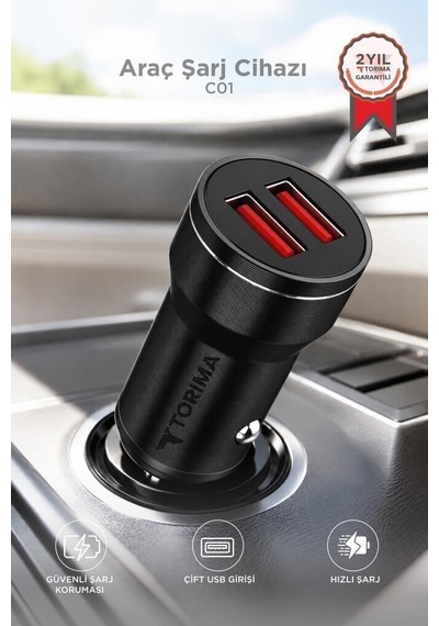 Premium Araç Şarj Cihazı 2 Usb Portlu Transmitter C01 Siyah Otomobil Aksesuar