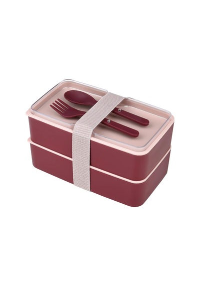 Enjoy Bordo 2 Katlı Yemek Saklama Kabı Beslenme Kutusu Seti Sporcu Diyet Öğrenci Okul Sefer Tası Bordo