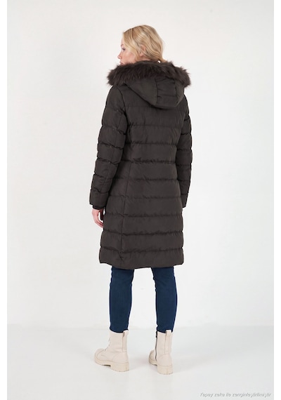 Lela Regular Fit Çıkarılabilir Kapüşonlu Fermuarlı Cepli Şişme Mont Kadın Mont 497emily Kahve