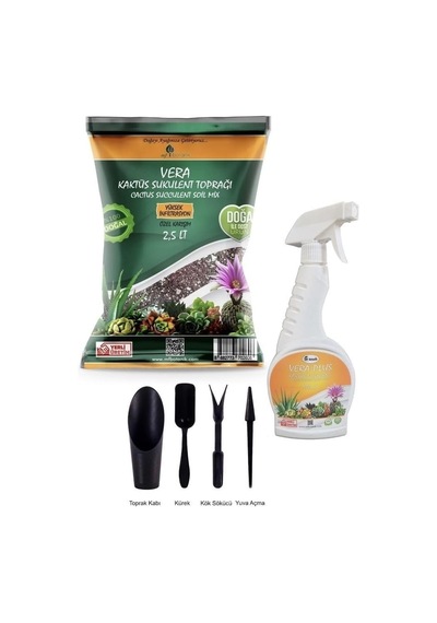 Tr Kaktüs Sukulent 3 Lü Dikim Seti - Dikim Seti 4 Parça - Toprak 2,5 Lt - Besin 500 Ml 0