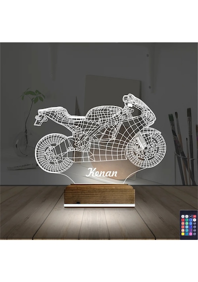 Luvivia Motosiklet Yarış Motoru Kişiye Özel 3d Lamba - Masa Gece Lambası V3 Şeffaf