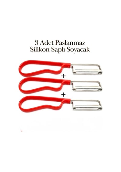 3 Adet Silikon Saplı Metal Yan Soyacak Patates Sebze Paslanmaz Çelik Sebze Soyacak Kırmızı Diğer