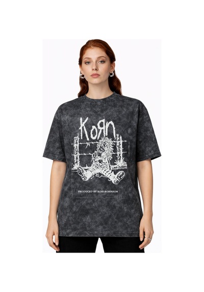 Tasarım Korn Rock Metal Müzik Grubu Baskılı Unisex Oversize Vinta Siyah