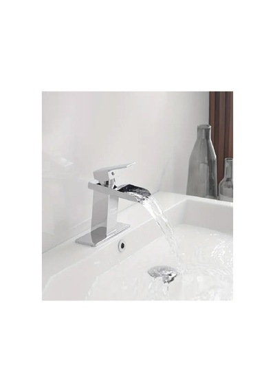 Rena Design Lavabo Bataryasi Krom Şelale Kare Gövde Eğimli Havza Banyo Armatür Çift Giriş Lüks Ergonamik