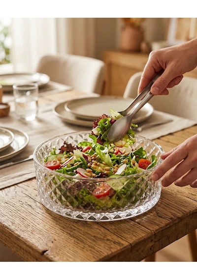 Cam Salata Meyve Sunumluk Kase Baklava Desen Şeffaf Cam