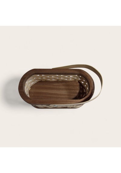 El İşçiliği Ahşap Örgü Sepet Oval, Saplı Orta Boy 27 X 14 X 9 Cm Ahşap&ceviz Renk Ahşap - Ceviz