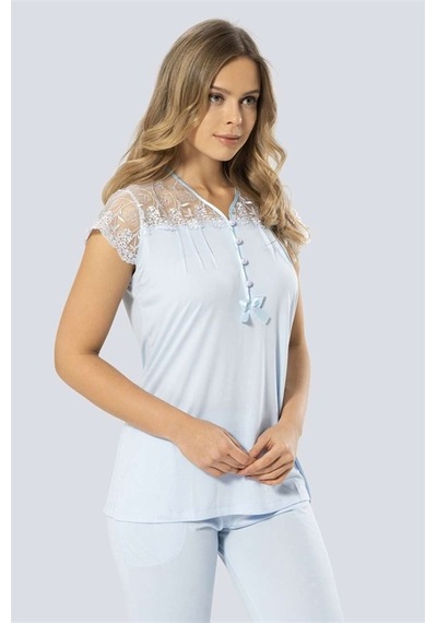 Türen 3197 Dantelli Pijama Takımı - Mavi Mavi