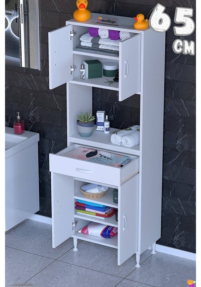 Arda 65 Cm 4 Kapaklı 7 Raflı Ve Çekmeceli Çok Amaçlı Banyo Dolabı Beyaz Arda 65 Cm 4 Kapaklı 7 Raflı Ve Çekmeceli Çok Amaçlı Banyo Dolabı Beyaz