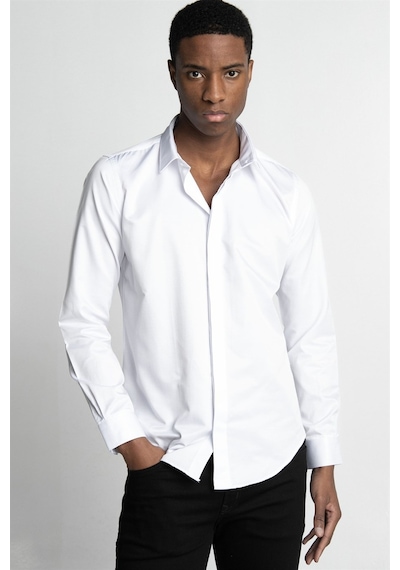 Tudors Slim Fit Uzun Kol Gizli Pat Sırtı Körüklü Düz Erkek Beyaz Gömlek-26731-beyaz Beyaz