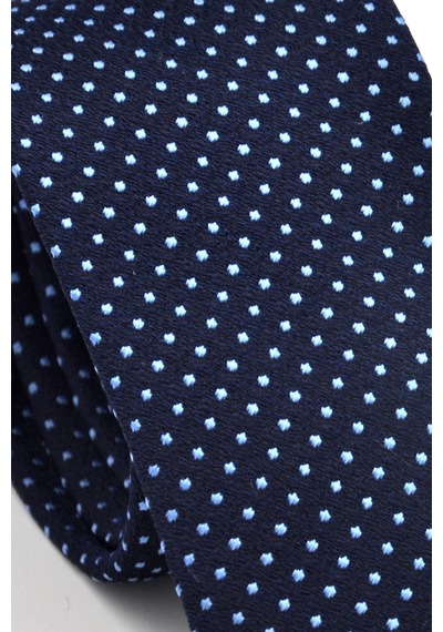 Gaffy Mavi Noktalı Puantiye Desenli Lacivert Dokuma Kumaş Mendilli Slim Fit Kravat // Sdk230915 Lacivert - Mavi