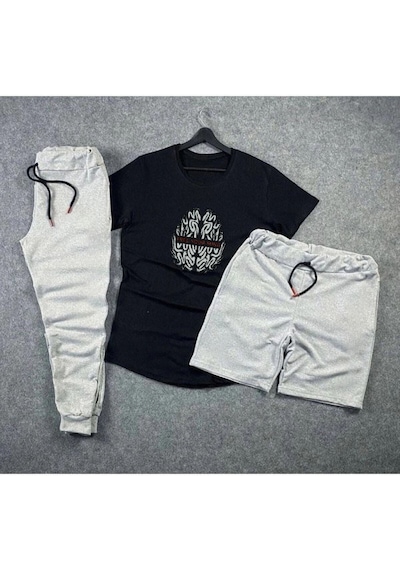 Adrift Free Your Mind Beyin Baskılı Unisex Yazlık Şort - Normal Kalıp Tişört - Eşofman Altı Siyah