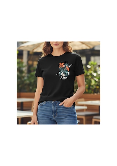 Urbantrendstore Unisex Çiçek Desen Sade Basic Yazlık Beyaz Tshirt Oversize Fit Rahat Geniş Salaş T-shirt Günlük Tişört Siyah