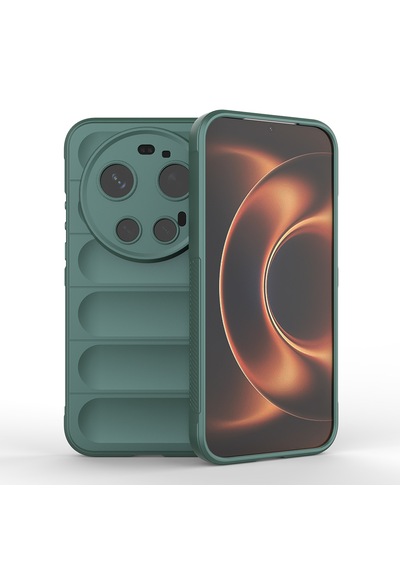 Xiaomi 17 Ultra Kılıf Kamera Korumalı Darbe Emici Esnek Oyuklu Arka Yüzey Tasarımlı Etnik Silikon Kapak Koyu Yeşil