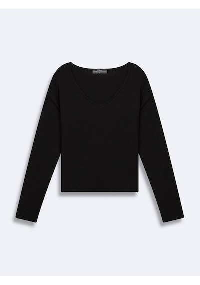 Ltb Mabada Kesik V Yaka Soluk Görünümlü Siyah Sweatshırt 1125810666089 Siyah