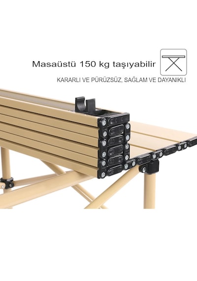 Büyük Boy Siyah Katlanır Kamp Masası Piknik Set Çanta Balkon Masa Siyah