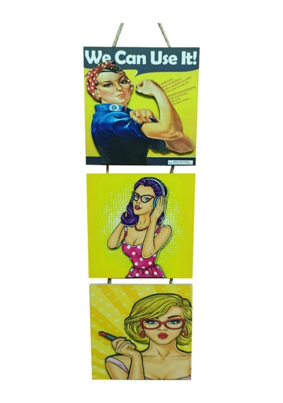 Retro Time Kadın Kabartmalı Baskı 3'lü Mdf Tablo Woman Power 1