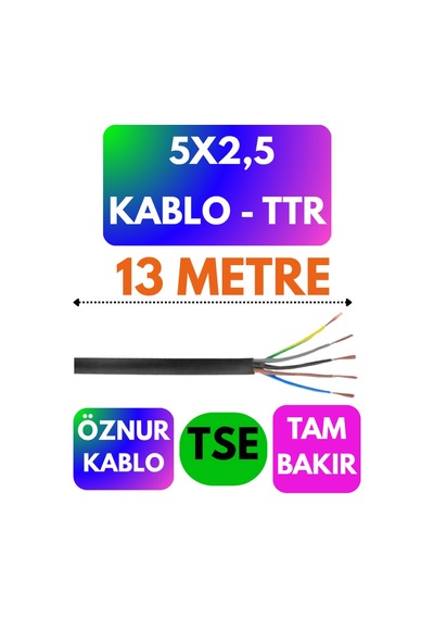 Öznur 5x2,5 Ttr Kablo Siyah Metre Seçenekli - 13 Metre