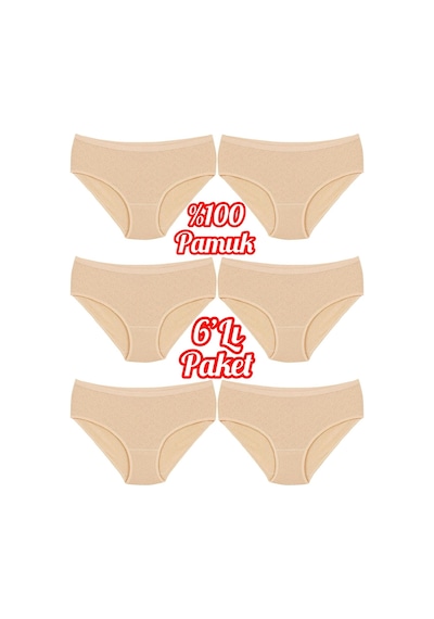 Özten 6'lı Paket % 100 Pamuk Kalpli Yüksek Bel Bato Kadın Külot Ozt6100 Ten