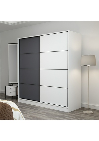 Minarmobilya Minar Kale 2 Kapaklı Sürgülü Dolap 180 Cm - Beyaz/Antrasit (541417041)