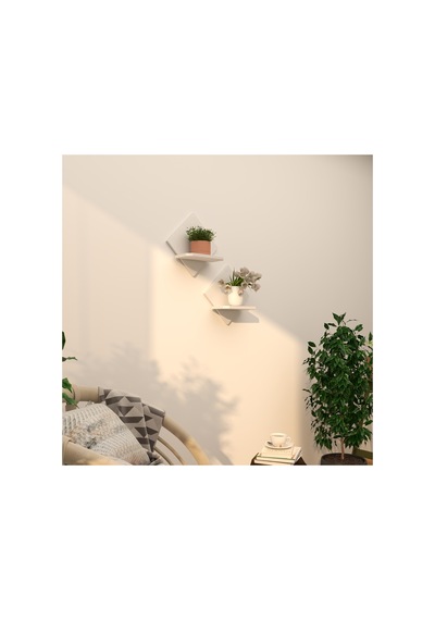 2'li Raf Çiçeklik Seti 34x34 Cm Kontrplak Duvar Rafı Beyaz, Ceviz, Doğal Ahşap, Siyah Beyaz